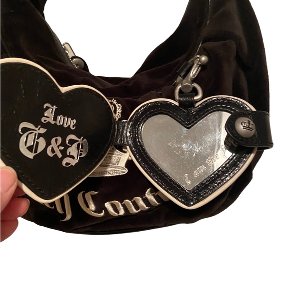 Vintage Y2K Juicy Couture Velour Velvet Bag Purse Rare Heart Mirror Charm - Picture 4 of 14